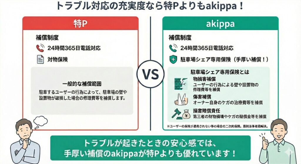 トラブル対応の充実度なら特Pよりもakippa！