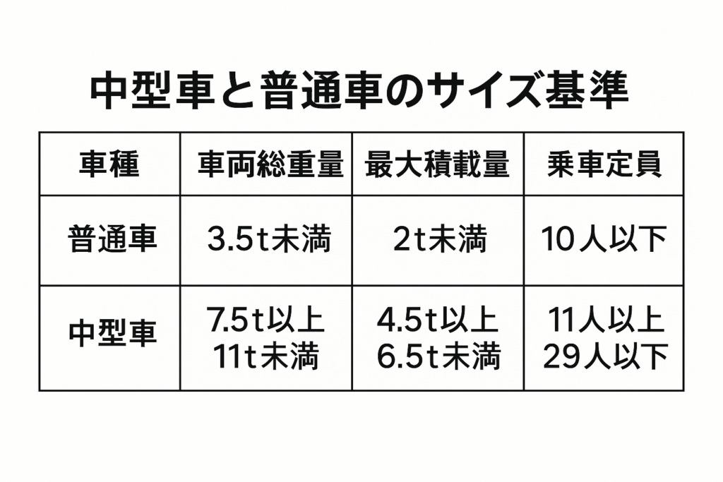 中型車と普通車の違いとは？車両サイズの比較