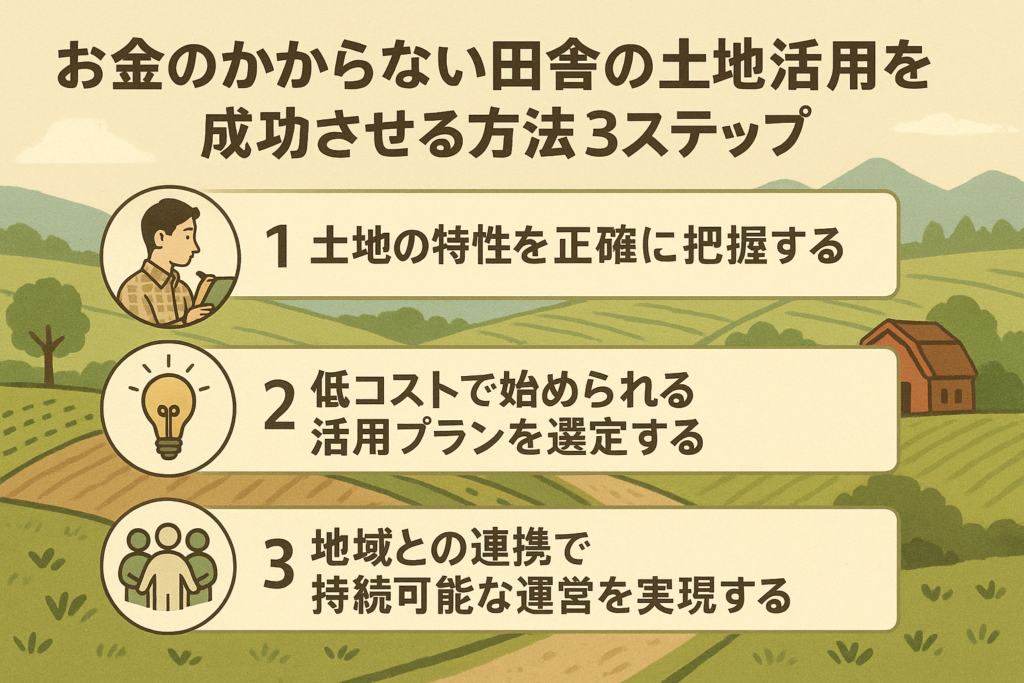 お金のかからない田舎の土地活用を成功させる方法3ステップ
